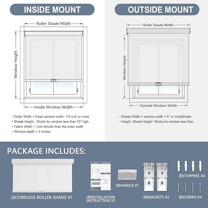 AOSKY Light Filtering Roller Shades Cordless Blinds for Windows, 1% Openness Free-Stop Shades with Valance, Thermal Insulated Fabric, UV Protection, Natural Woven Blinds（30" W x 72" H, White）
