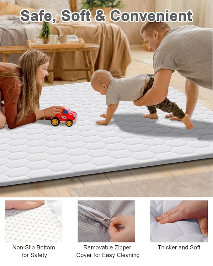 Premium Foam Baby Play Mat 50" x 50" with Removable Cover, Extra Thick Padding Playpen Mat, Non-Slip Floor Mat, Stylish & Easy to Clean for Crawling Baby, Infants & Toddlers, Grey