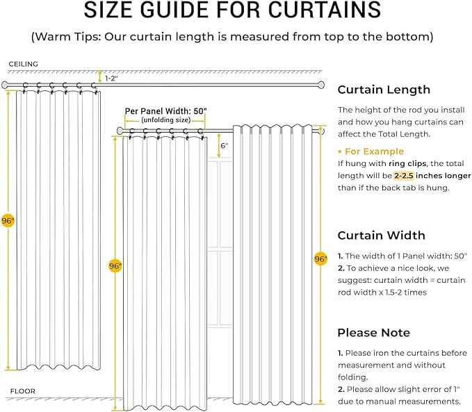 INOVADAY 100% Blackout Curtains for Bedroom, Black Out Curtains 96 Inch Long, Clip Rings Linen Blackout Drapes, Thermal Insulated Room Darkening for Living Room, 2 Panels - Fauxlinen,W50xL96