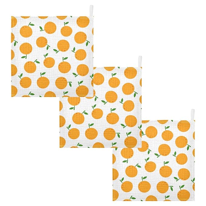 vvfelixl Baby Washcloths Cotton Cartoon Oranges Baby Muslin Washcloths Soft Baby Face Towel for Newborn Infants Baby Wipes, 11.8 X 11.8 Inch, 5 Pack White