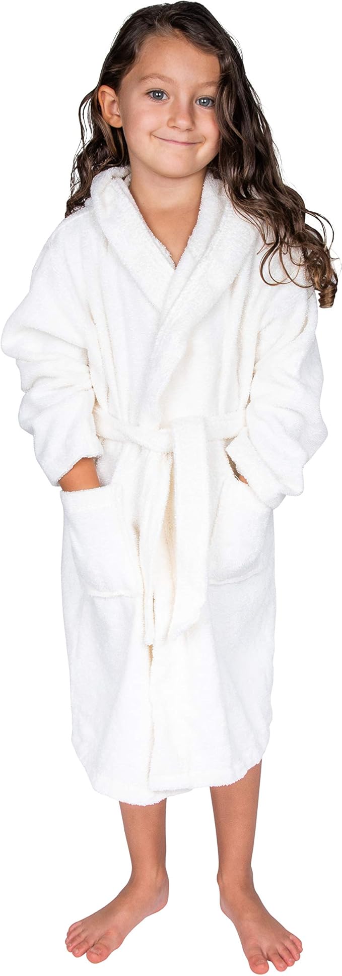 BAGNO MILANO Kids Organic Turkish Cotton Hooded Beach Cover-Up Towel, GOTS Certified, for Boys and Girls (White, 9-12 Years)