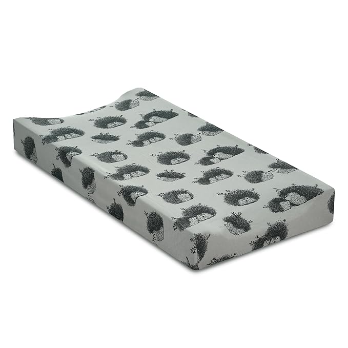 Oilo Changing Pad Cover, Breathable 100% Turkish Cotton Fitted Jersey, 300 Thread Count, Machine Washable, Fits Standard Changing Pads (32" x 16"), Girl, Boy, & Neutral Nursery Design, Olive Hedgehog