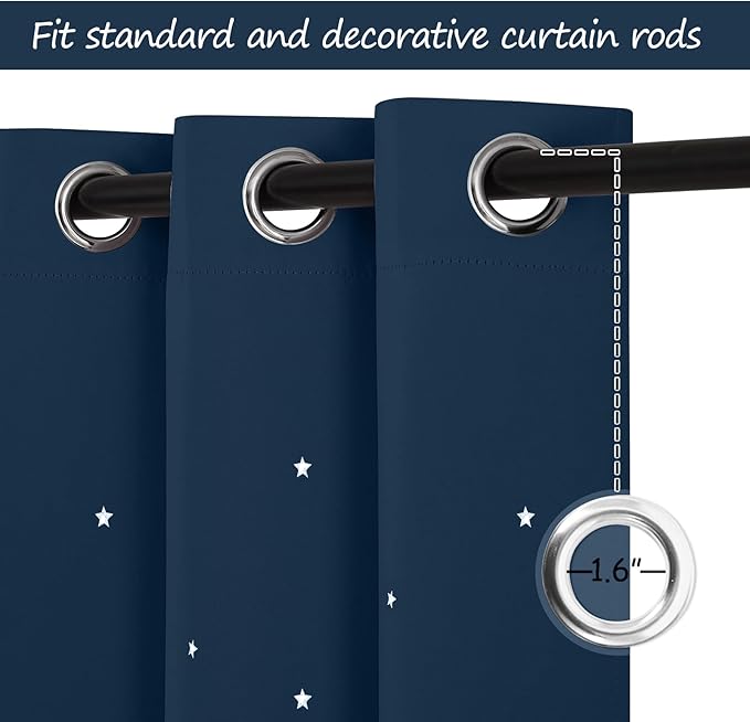 NICETOWN Kids Curtains Punched Out Stars, Moroccan Blue Star Curtains for Girls' Bedroom, Thick and Soft Room Darkening Shade for Baby Nursery, (W34 x L45 Inches, 2 Panels)