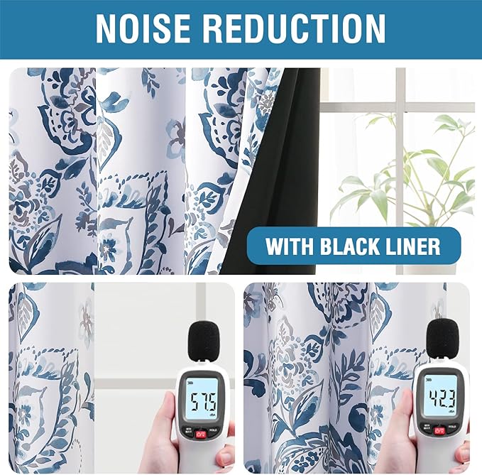 H.VERSAILTEX 100% Blackout Curtains for Bedroom Paisley Floral Printed Curtains 84 Inches Long Grommet Curtains & Drapes Thermal Curtains Window Treatments with Black Liner 2 Panels, Stone Blue