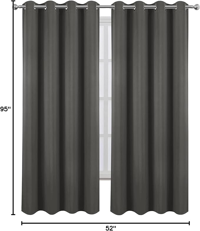 LEMOMO 100% Blackout Curtains 52 x 95 Inch Grey Curtains 2 Panels Darkening Thermal Insulated Bedroom Curtains