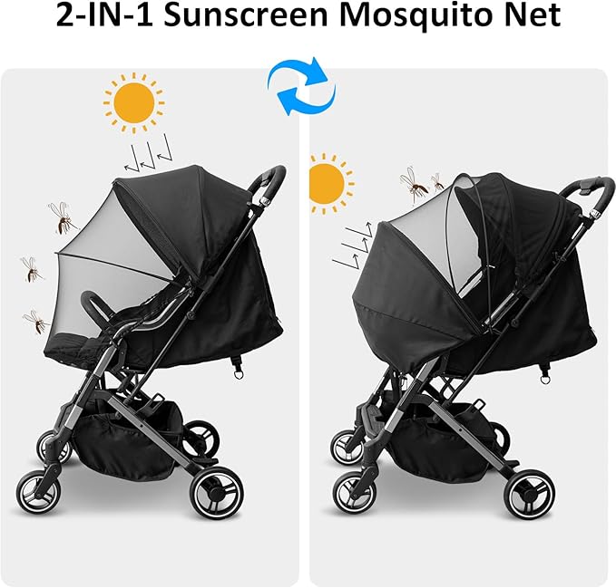 2-in-1 Stroller Cover, Baby Mosquito Net for Stroller with Sun Shade, Stroller Accessories - UV Protection & Breathable 3D Mesh with Two-Way Zipper, Universal Fit Most Stroller