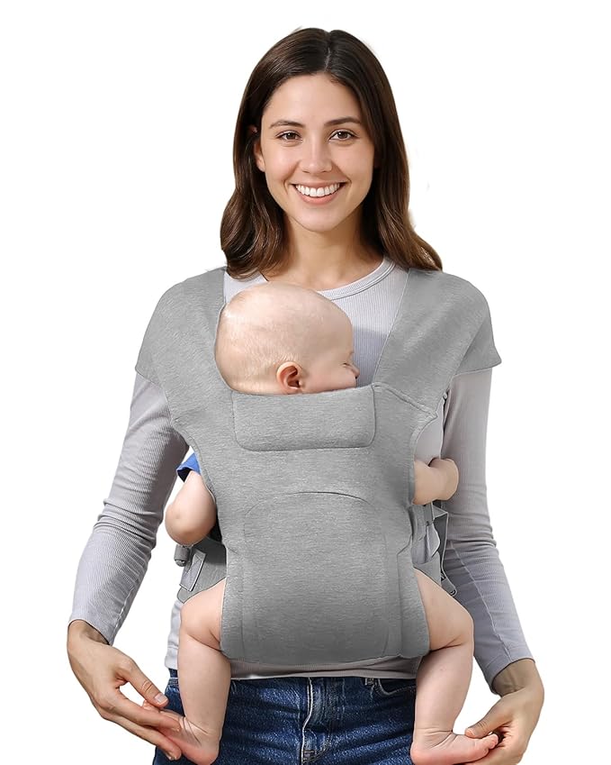 HEYVALUE Baby Carrier Newborn to Toddler(7-35lbs), Ergonomic Cross-Back Wraps with Adjustable Straps, Newborn Carrier with Effortless Put-On, Head Support for Hands-Free Comfort, Gray Leopard