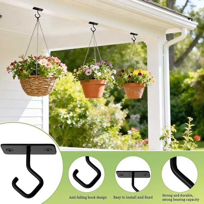 Ceiling Hooks for Hanging Plants - 2.5 Inch Iron Plant Bracket 8 Pack, Metal Plant Hanger Wall Hooks for Plants, Lanterns, Light, Wind Chimes, Indoor&Outdoor Decoration Black