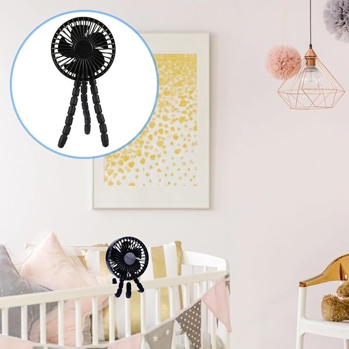 VICASKY Portable Mini Clip-on Stroller Fan for Babies, USB Rechargeable Quiet Handheld Cooling Air Cooler, Black, Suitable for Outdoor Travel and Office Use