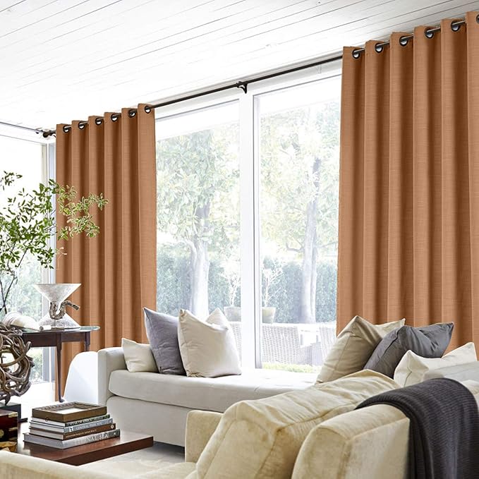 ChadMade 84W x 102L Inch Orange Linen Polyester Curtain Drapes with Blackout Lining, Room Darkening Antique Bronze Grommet Curtain for Sliding Glass Door Patio Door Living Room (1 Panel)