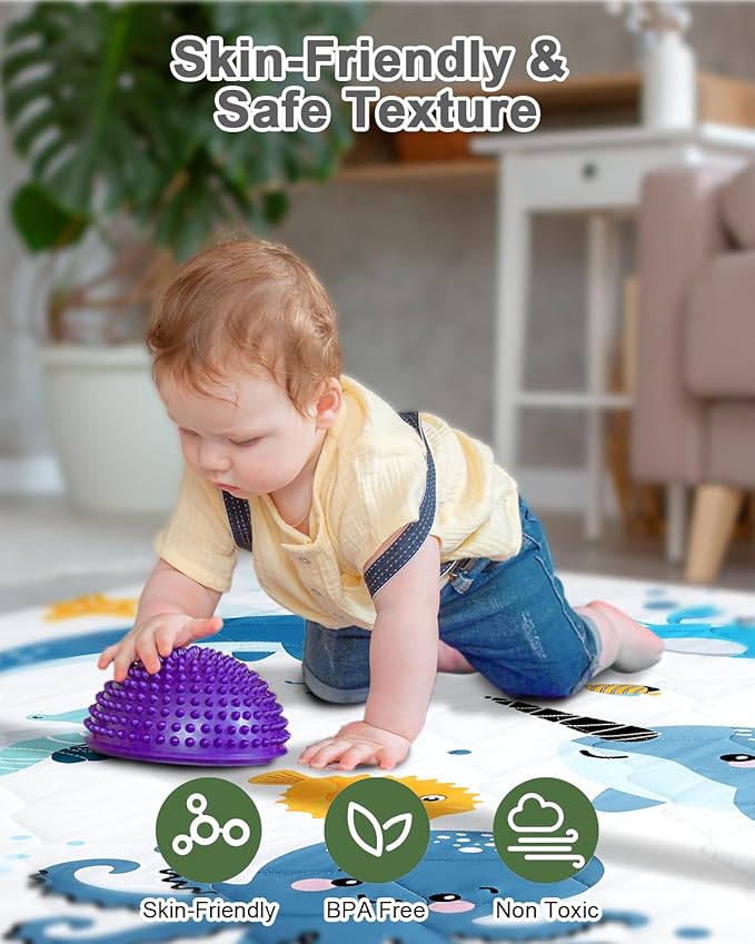 Premium Foam Baby Play Mat 74x50 – Removable & Machine Washable Cover, Extra Thick Padding Playpen Mat, Non-Slip Crawling Mat, Easy to Clean for Infants, Toddlers & Babies