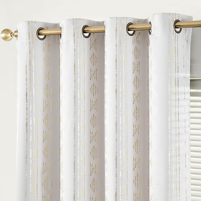 jinchan 95% Blackout Boho Curtains 96 Inches Long for Bedroom Living Room Golden Geometric Foil Printed Curtain Grommet Top Room Darkening Drapes Off White 52 x 96 2 Panels