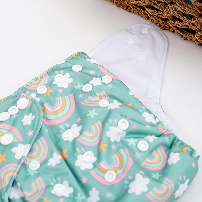 CoolaPeach 12 Set Reusable Adjustable Cloth Diapers for Newborn to 0-3 Years,One Size Washable Pocket Nappy Covers for Baby Girl and Boy,6 Pack Cloth Diapers+6pcs Microfiber Inserts(Green 2)