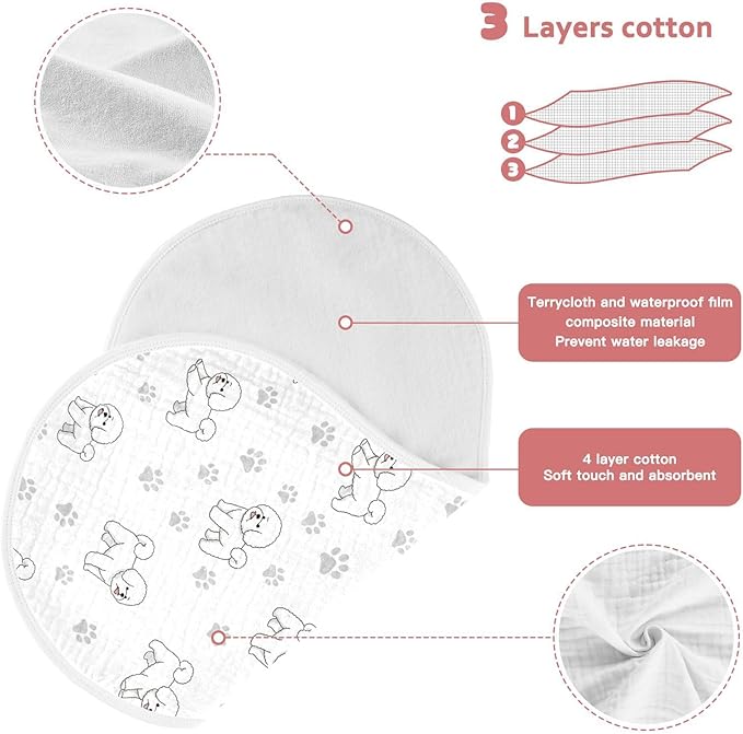 Qinllo 2 Pack Muslin Burp Cloths Cute Bichon Dog White Cotton Baby Burp Cloths Extra Absorbent and Soft Thick Burping Cloth for Baby Boys Girls 22x11 Inch