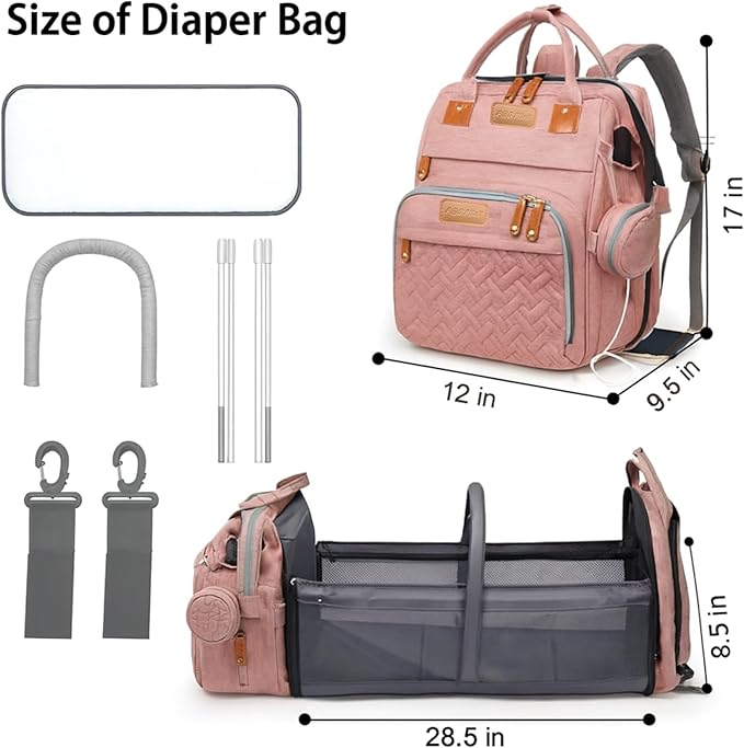 Baby Diaper Bag with Changing Station, Waterproof Diaper Bag Backpack for Mom/Dad, Baby Shower Gifts, w/USB Charging Port, Insulated Bottle Holders & Pacifier Case, XL Storage Backpack, Pink