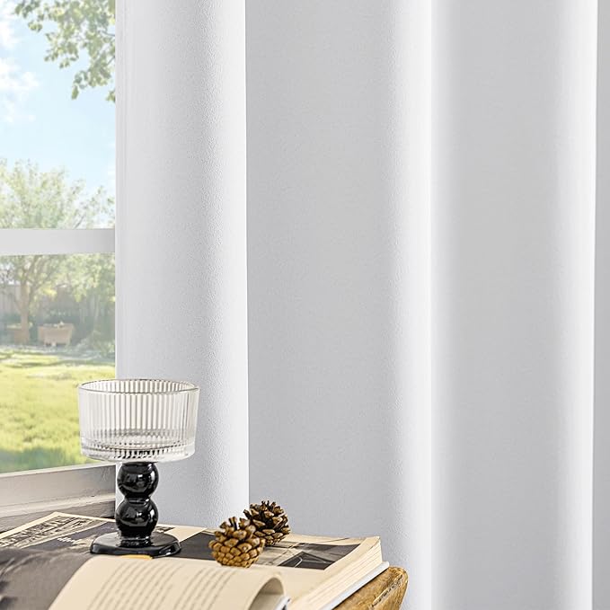 Beauoop White 100% Blackout Curtains 54 Inch Long 2 Panels for Bedroom Living Room Solid Room Darkening Thermal Insulated Soundproof Energy Saving Grommet Top Window Treatment Drapes,52x54 2 Set