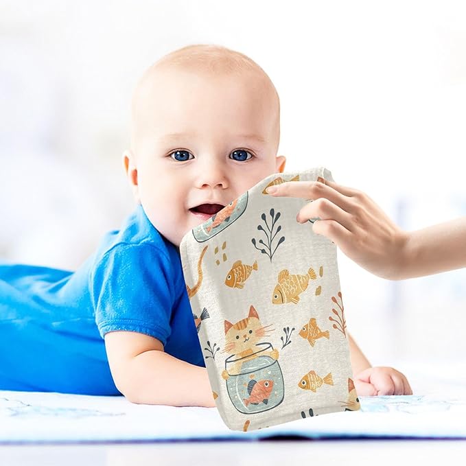 vvfelixl Cat Watch Fish Tank Baby Burp Cloths Baby Muslin Washcloths for Boys Girls Cotton Babys Face Towel for Newborn Infants Soft and Absorbent 11.8 X 11.8 in, 5 Pack