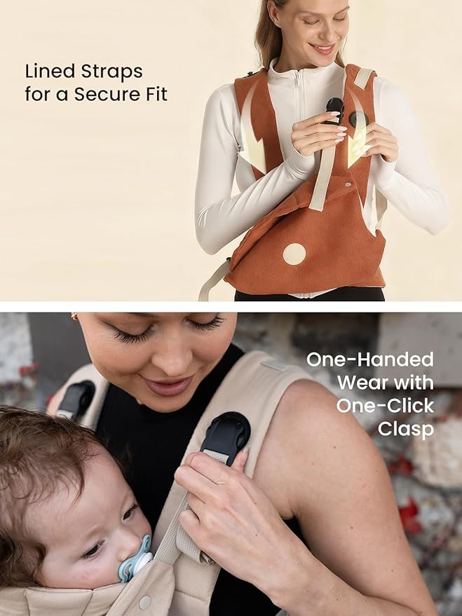 GROWNSY Baby Carrier, One-Click Release Clasp for Easy to Wear, Cozy Wraps Carrier Newborn to Toddler with Head Support(7-44lbs), Ergonomic & Lightweight for Infant to Toddler, Khaki