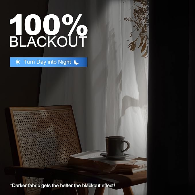 Linen 100% Blackout Curtains for Bedroom, Blackout Curtains 63 Inch Length, Room Darkening Curtains for Living Room, Long Curtain Grommets Drapes, Thermal Curtains(2 Panels, Oatmeal)