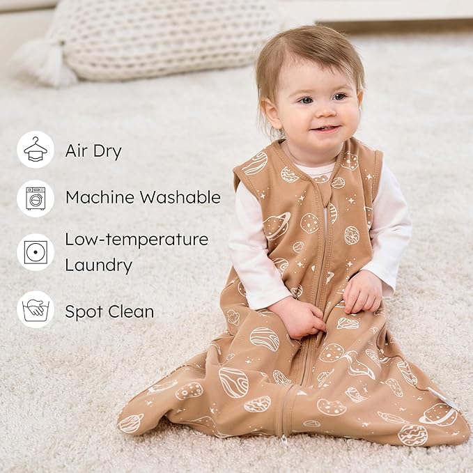 FIEMOL Baby Sleep Sack 18-24 months, 100% Cotton Sleeping Sack for Newborn and Infant, 3 Pack Baby Wearable Blanket for Boy and Girl, 0.5 Tog Lightweight Double Zipper Sleep Bag Coffee Dinosaur Planet
