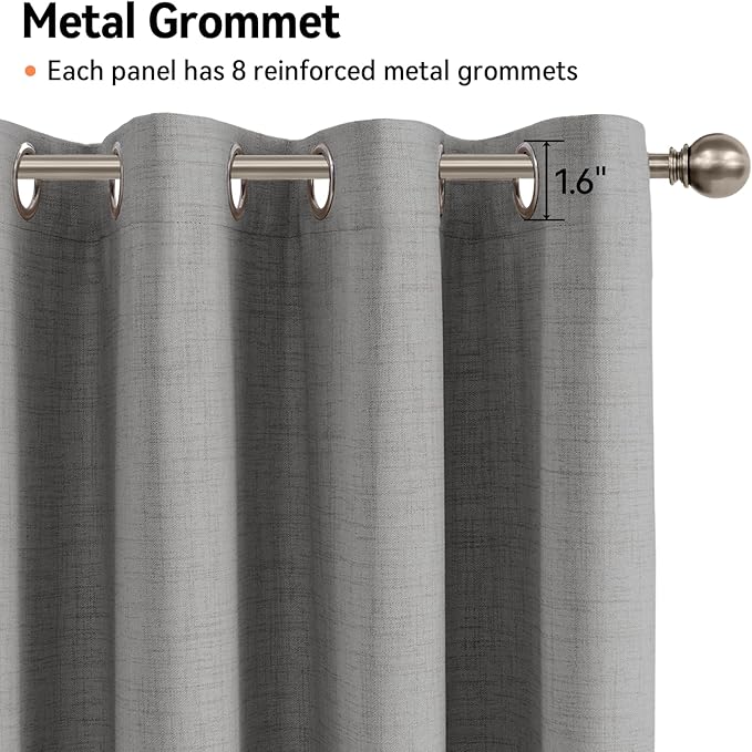 100% Blackout Shield Total Blackout Curtains Faux Linen Textured Thermal Insulated Grommet Singal Layer Window Curtains for Bedroom/Living Room(50"W x 63"L, 2 Panels, Gray)