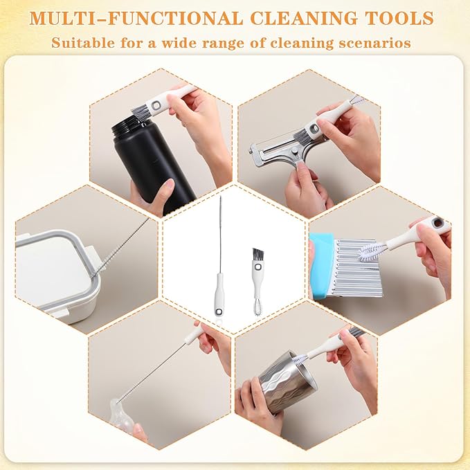 2 Pcs Multifunctional Cup Lid Cleaning Brush and Straw Cleaner Brush Set - 2-in-1 Cup Lid Cleaner with Bristles for Deep Cleaning Bottle Lids, Straws, Spouts and Narrow Gaps Lids Cleaning Brush Tool