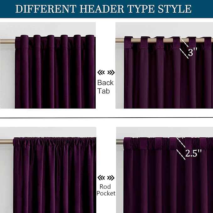 PRIMROSE Purple Velvet Curtains 84 inch Long for Living Room,Set of 2 Panels Blackout Rod Pocket Back Tab Window Treatment Room Darkening Heavy Decorative Curtains Drapes for Bedroom