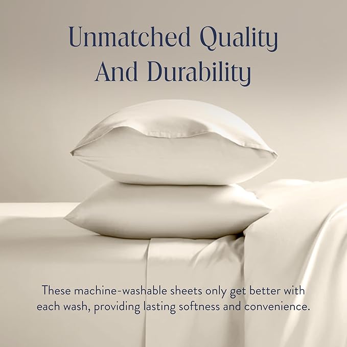 Brooklinen Luxury Sateen 4 Piece Sheet Set - 100% Cotton Bed Sheets, Soft & Durable King Size Sheets Set in Cream, Oeko-TEX Certified Bedding Set, 1 Fitted Sheet, 1 Flat Sheet, 2 Pillowcases