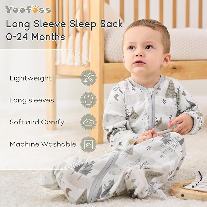 Yoofoss Baby Sleep Sack 18-24 Months Long Sleeve Wearable Blanket Baby 100% Cotton 2-Way Zipper 0.5 Tog Toddler Sleeping Sack, Lightweight(X-Large)