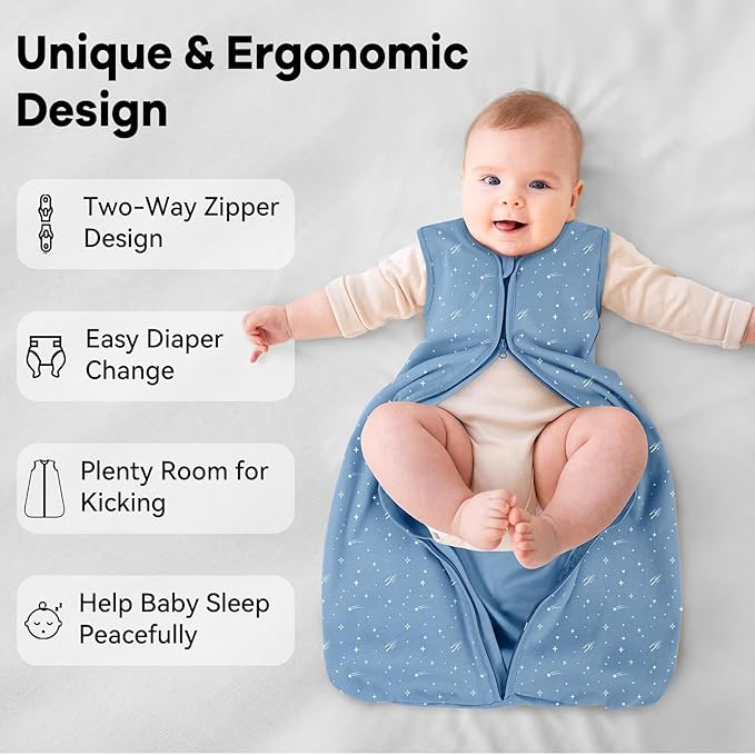 Unnivoll Baby Sleep Sack 18-24 Months 3 Pack 100% Cotton Lightweight 0.5 TOG Wearable Blanket Baby Sleep Bag with 2-Way Zipper for Infant Toddler Blue