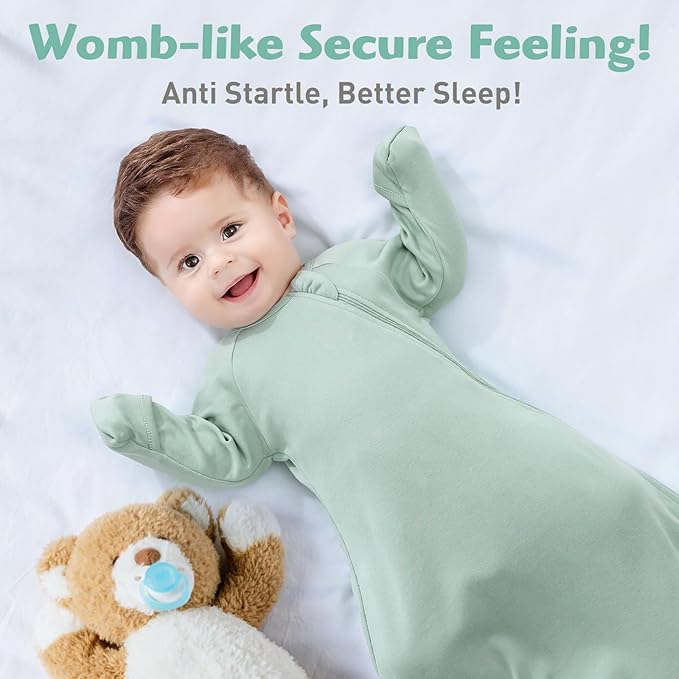 Baby Transitional Swaddle Sack 6-12 Months Arms Up Sleeves Mitten Cuffs 2 Pack, Soft Cotton Wearable Swaddling Blanket Sleeping Sacks for Newborn Babies Boys Girls Calms Startle Reflex Sleep Bag
