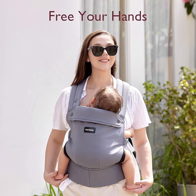 Momcozy Baby Carrier - Ergonomic, Cozy and Lightweight Carrier for 7-45lbs, Effortless to Put On, Ideal for Hands-Free Parenting, Enhanced Lumbar Support, Purehug for Infant to Toddler, Grey