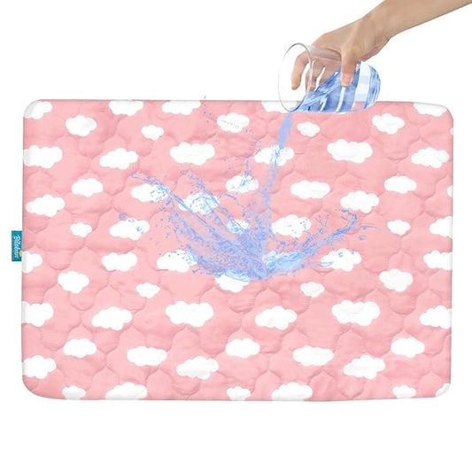 Pack and Play Mattress Protector Sheets Fitted Waterproof Playard Mattress Pad Cover, Compatible with Graco Pack n Play & Dream On Me & Pamo Babe, Playpen/Playard Sheet, Pink Cloud, 39" x 27"