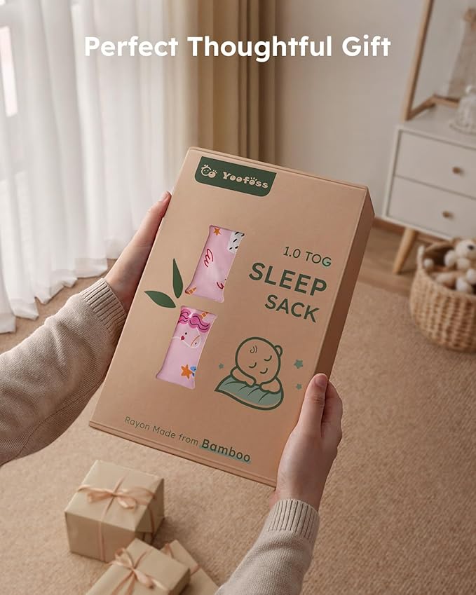Yoofoss Rayon Made from Bamboo Baby Sleep Sack 12-18 Months 1.0 Tog Baby Wearable Blanket, Super Soft Infant Toddler Sleeping Sack 2-Way Zipper