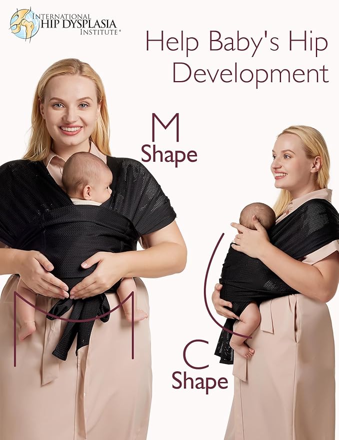 Momcozy Adjustable Buckle Baby Wrap Carrier Cooling Air-Mesh, Easy to Wear Baby Carrier Sling, Baby Carriers Newborn to Toddler 8-35lbs, Suit for Waist 30-47inch, Regular Black