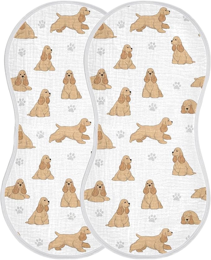 Qinllo 2 Pack Muslin Burp Cloths American Cocker Dog White Cotton Baby Burp Cloths Ultra Absorbent and Soft Spit Up Rags for Newborn Must Haves 22x11 Inch