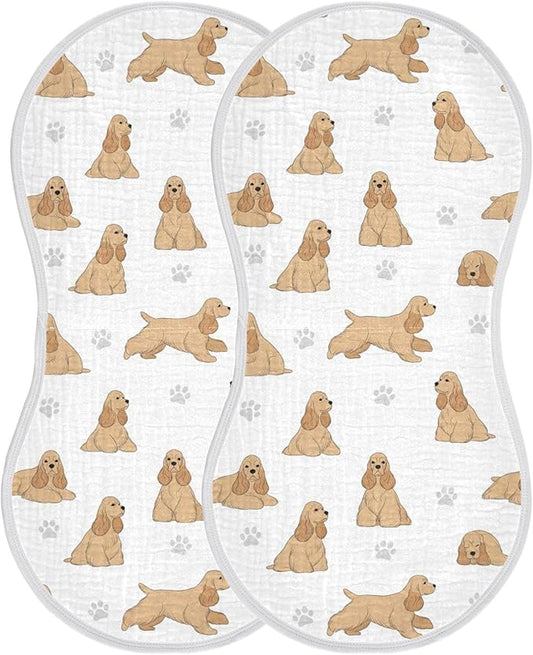 Qinllo 2 Pack Muslin Burp Cloths American Cocker Dog White Cotton Baby Burp Cloths Ultra Absorbent and Soft Spit Up Rags for Newborn Must Haves 22x11 Inch