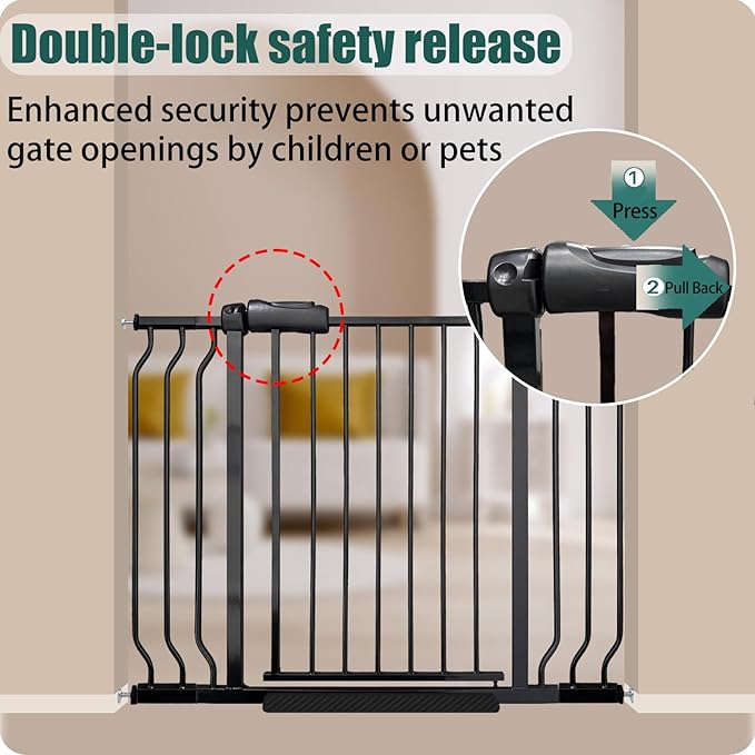 76.3-81 Inch Extra Wide Baby Gate, Pressure Mounted No Drill, Extra Wide Safety Gate for Large Entries, Black Metal with Extension Kit