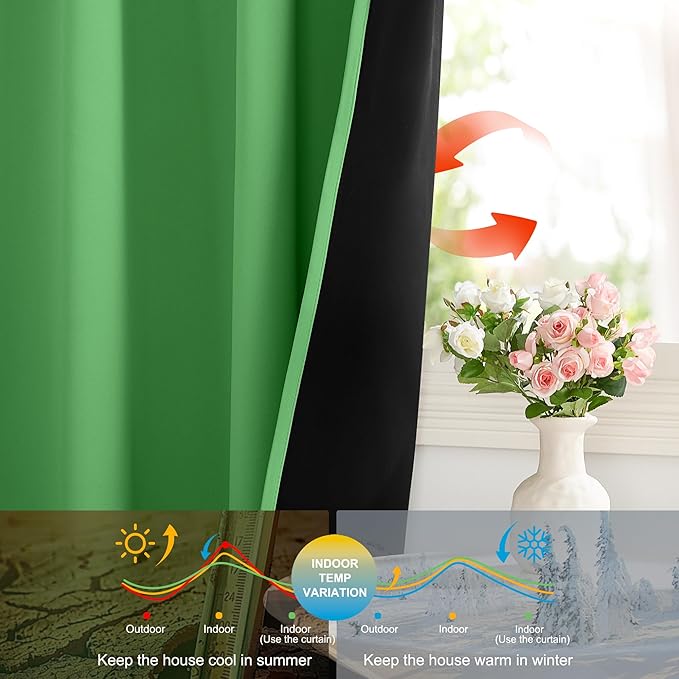 NICETOWN Forest Green Blackout Curtains, 2 Panels 52x84 Inches, Thermal Insulated & Energy Efficient Window Drapes for Bedroom & Living Room, Rod Pocket Back Tab, Full Shading for Light Sleepers