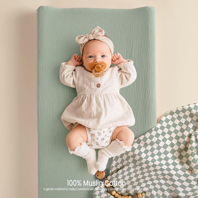 lulumoon Muslin Changing Pad Cover: 2-Pack Soft Breathable Cotton Vintage Plaid Print for Baby Boys - Nursery & Baby Shower