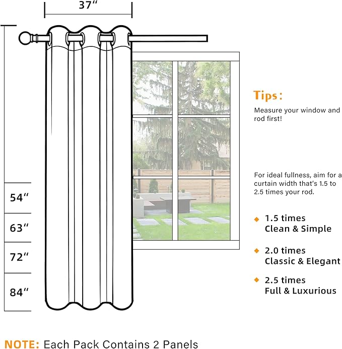 100% Blackout Curtains 54 Inch Length for Bedroom Living Room, Grommet Thermal Insulated Room Darkening Drapes, Light Blocking Window Treatment Decor, 2 Panels, 37x54, Taupe