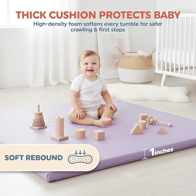 Play Mat Cover Only – Fits 50x50x1 Rollable Foam Floor Mat for Babies – Waterproof, Easy to Clean Replacement Cover for Tummy Time & Crawling –Purple