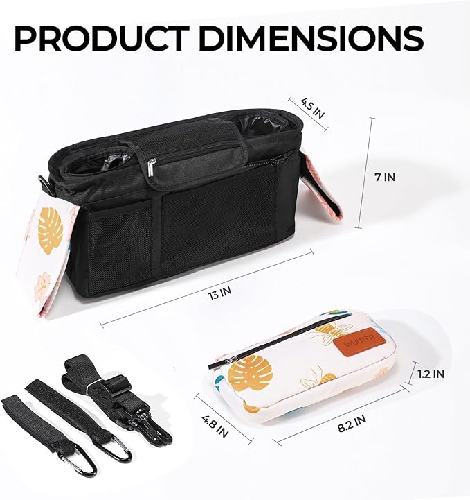 Stroller Organizer with Cup Holder Detachable Wristlet Large Capacity Baby Stroller Bag for Mom, Fits Uppababy, Baby Jogger, Britax, BOB, More (Garden)