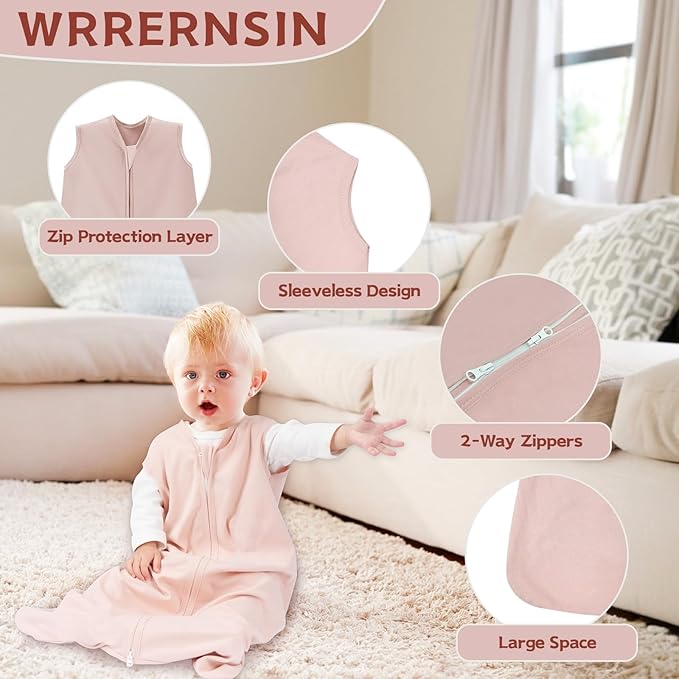 Wrrernsin Baby Sleep Sack 6-12 Months,100% Cotton TOG 0.5 Wearable Blanket for Boys and Girls, 3 Pack 2-Way Zipper Lightweight Sleeping Bags for Toddler Newborn Infant