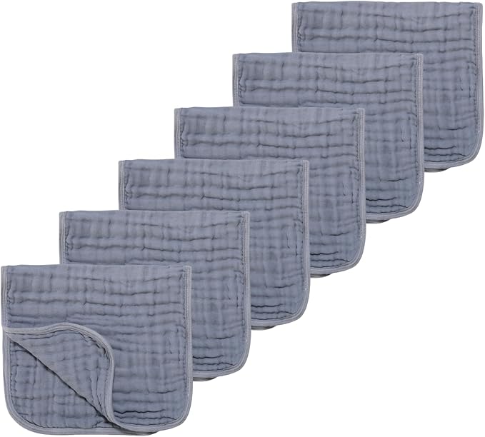 TDHD Muslin Solid Burp Cloths 100% Cotton Large 18''x10'' Extra Soft and Absorbent Multifunctional 6 Pack Baby Burping Cloth for Unisex Boys Girls (Fog Blue)