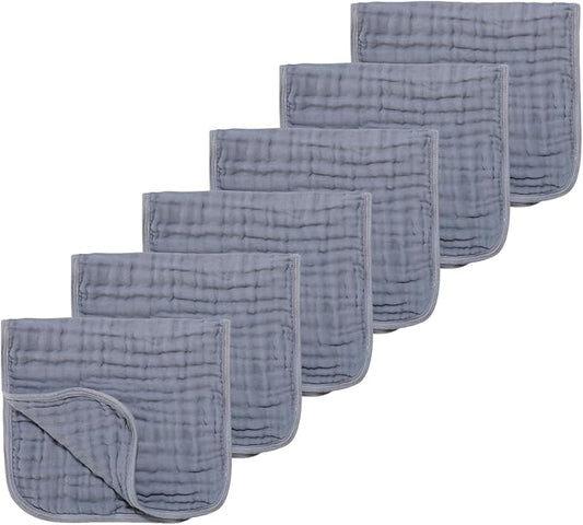 TDHD Muslin Solid Burp Cloths 100% Cotton Large 18''x10'' Extra Soft and Absorbent Multifunctional 6 Pack Baby Burping Cloth for Unisex Boys Girls (Fog Blue)
