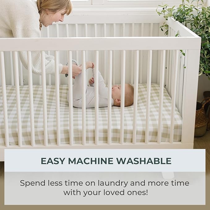 Pobibaby – 2 Pack Crib Sheets for Boys, Premium Fitted Baby Boy Crib Sheets for Standard Crib Mattress – Ultra-Soft Jersey Knit, Safe and Snug, Stylish Design (Gingham Khaki)