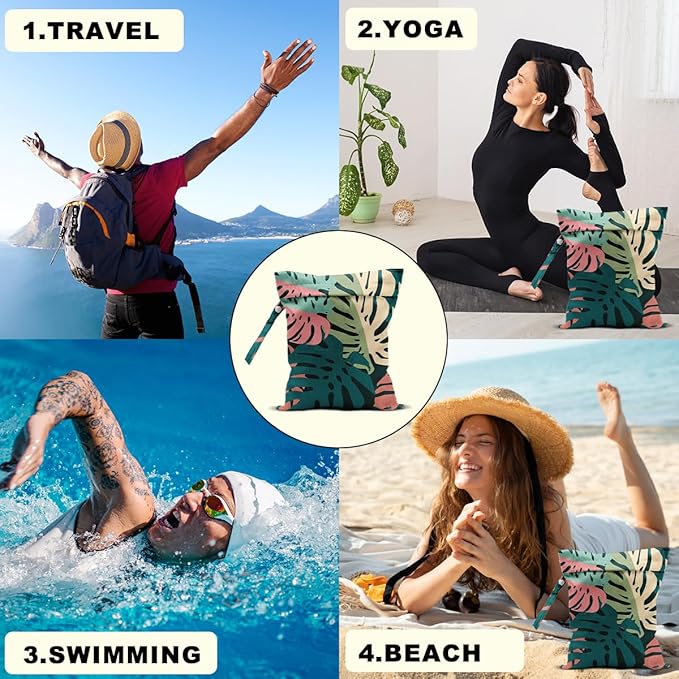 Palm Leaves Wet Bag 12x10 Inch, Green Summer Waterproof Travel Laundry Bags, Washable Reusable Wet Dry Bag for Swimsuit Beach Diapers Dirty Yoga Gym Clothes, Plant Gifts for Women Friend
