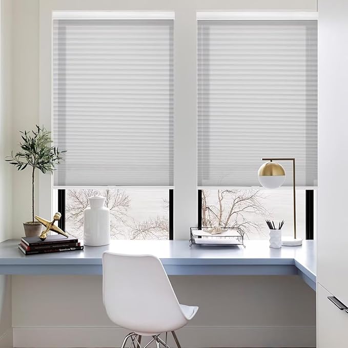 MYshade 1.5-Inch Cellular Cordless Light Filtering Shades, Honeycomb Window Blinds for Soft Daylight & Privacy, Thermal Insulation, Child Safe, Inside or Outside Mount (48" W x 72" H, Grey)
