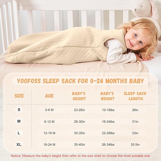 Yoofoss Baby Sleep Sack 0-6 Months TOG 2.5 Winter Baby Wearable Blanket, 100% Organic Cotton Infant Sleeping Sack 2-Way Zipper Warm Quilted Sleep Sack